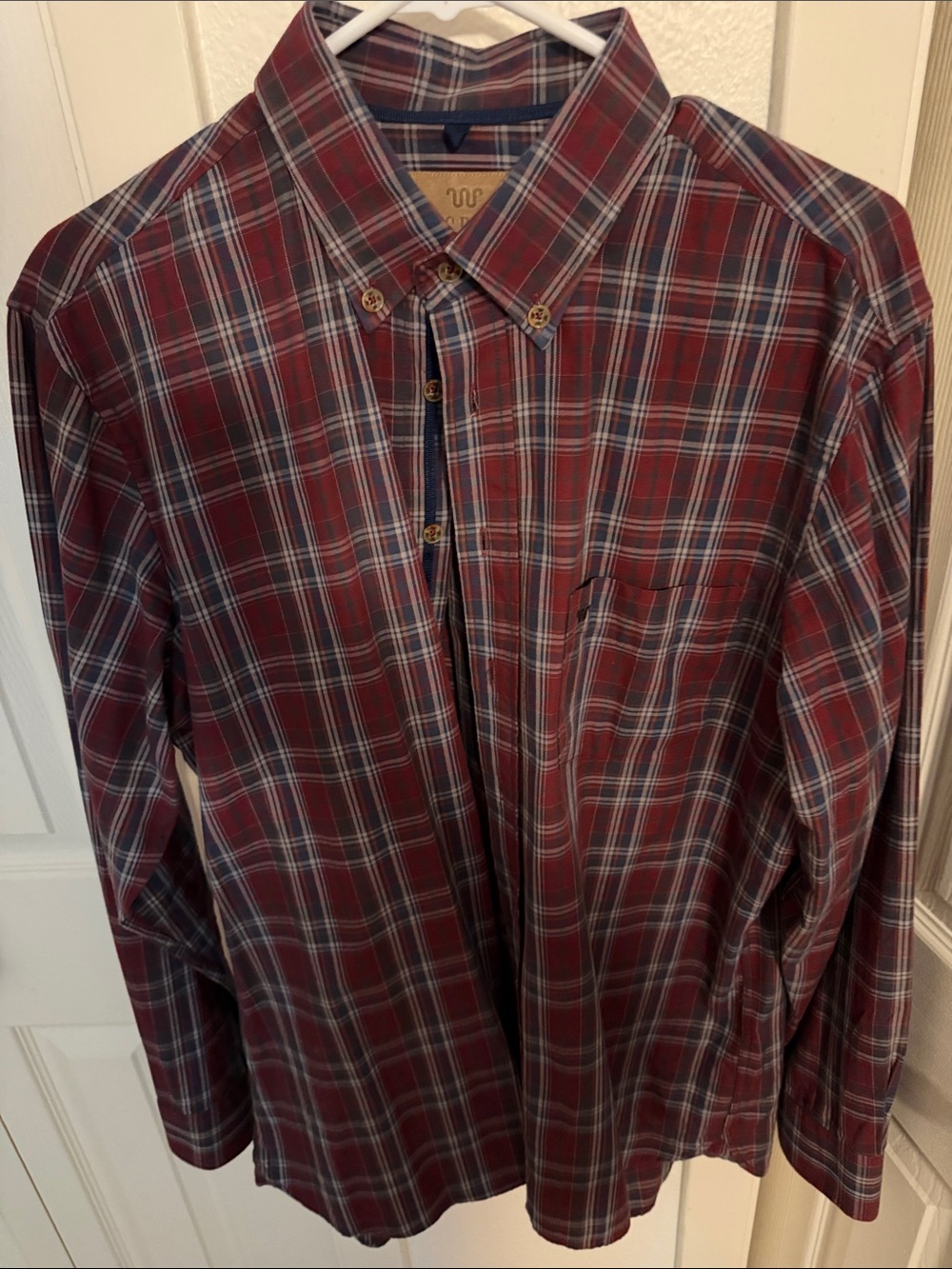 King Ranch Men’s Burgundy Plaid Button-Down Shirt - Classic Casual